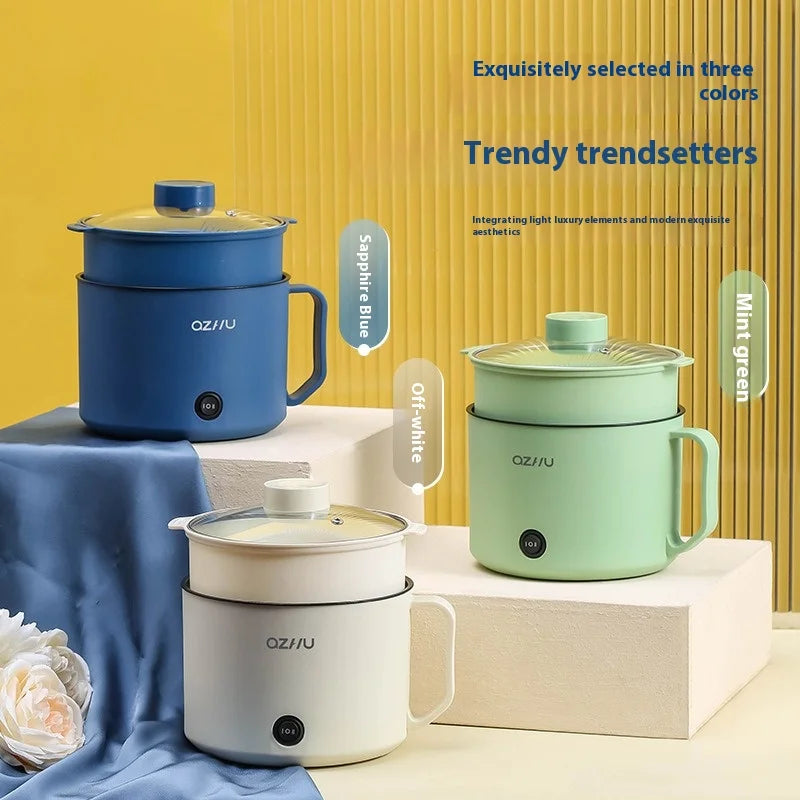 220V Multifunctional Mini Electric Cooker Home Use Stainless Steel Student Dormitory Bedroom 1.8L Cooking Pot Small Fryer Pot