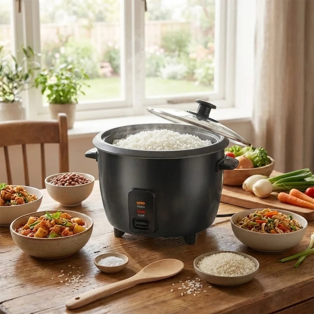 Multifunctional Mini Electric Rice Cooker 3 Cups Capacity Stainless Steel Chassis Heating Keep Warm Function Compact Household C